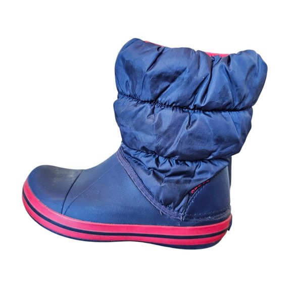 Crocs Boys Classic Neo Puff‎ Winter Snow Boot Navy Blue Red Size 12 Puffer - Picture 1 of 10